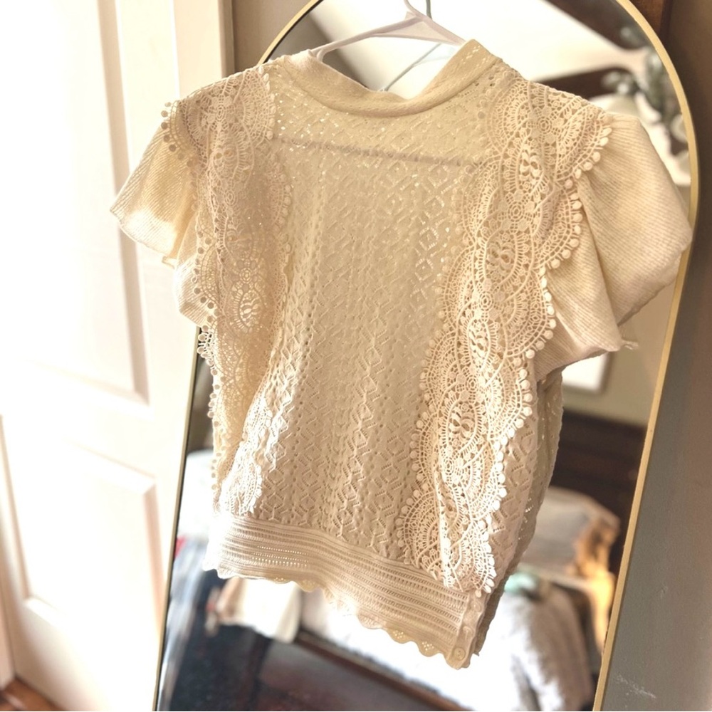ZARA Cream Crochet Lace Short Sleeve Top